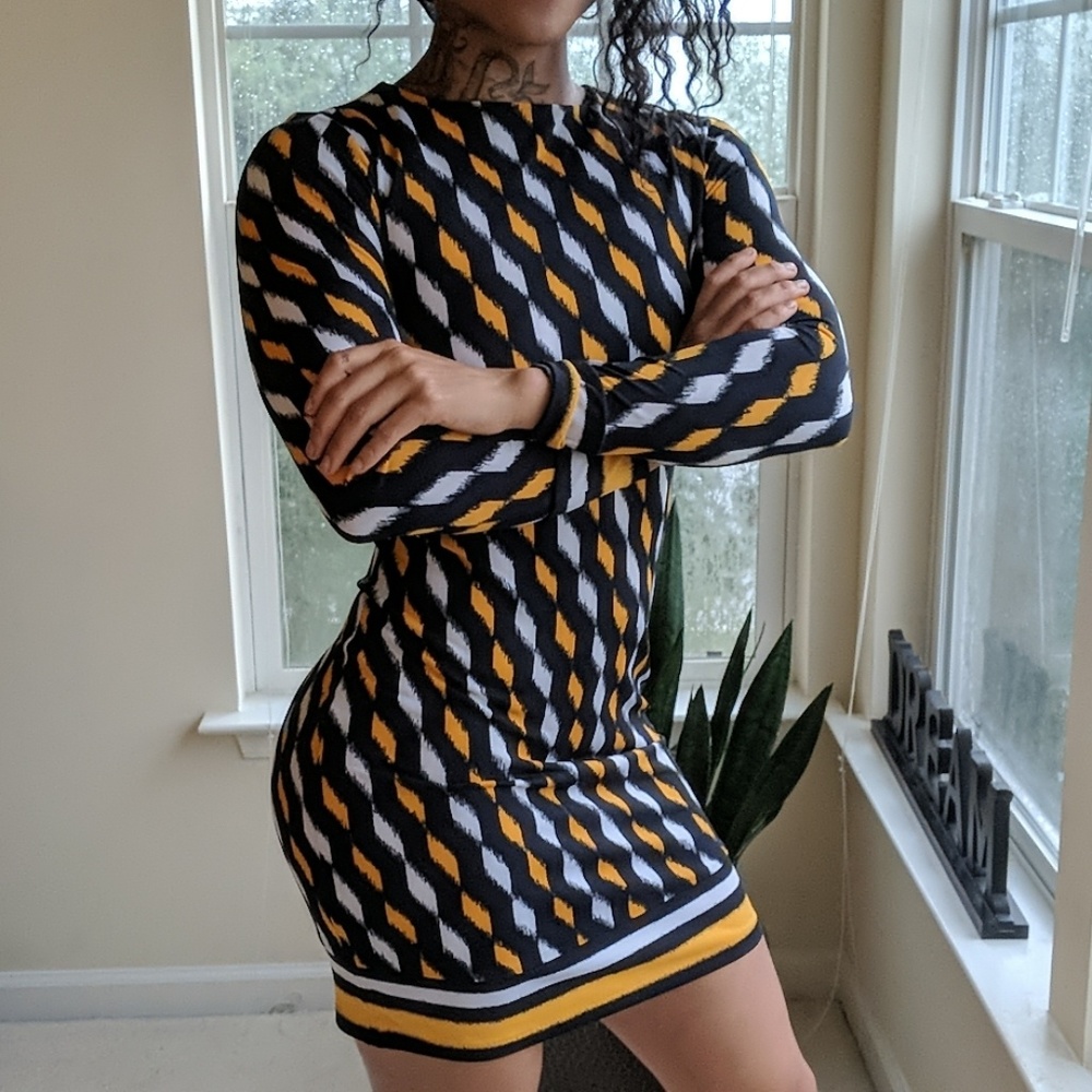 High Neck Long-sleeve Dress